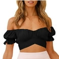 thumbnail image 1 of Timegard Crop Tops for Women off the Shoulder Ruffle Short Sleeve Back Tie Summer Going out Tops Blouse, 1 of 6