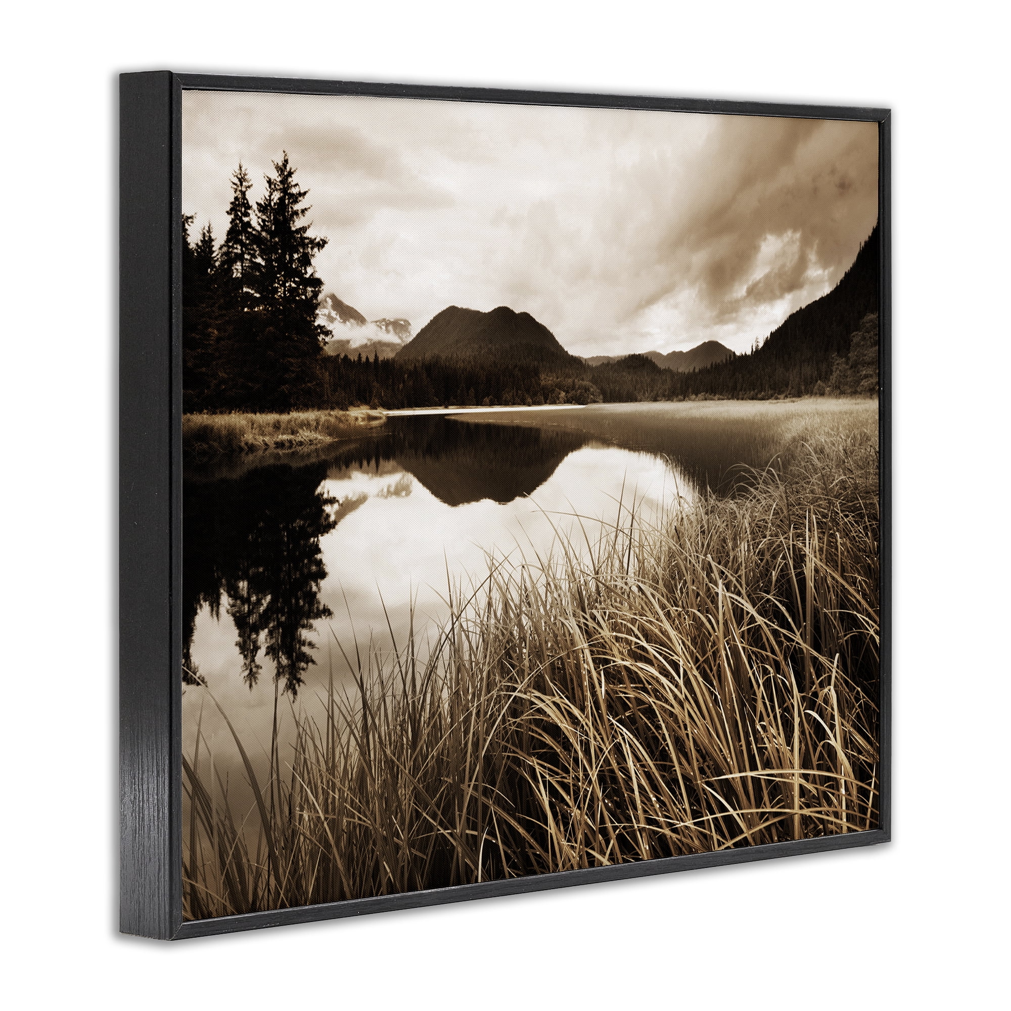 Stupell Industries Sepia Lake Reflection Landscape Photography Black Framed Art Print Wall Art, 30 x 24