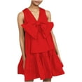 thumbnail image 1 of Birdeem Robe Mini Décontractée Ample pour Femme Sans Manches à Col en V avec Grand Nœud à la Poitrine, Unie, Coupe Relax, 1 of 6