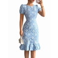 thumbnail image 3 of Womens Casual Dresses for Summer Short Sleeve Flare Bodycon Midi Dress Blue XL, 3 of 9
