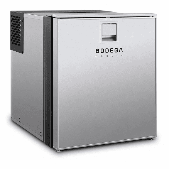 BODEGA 63.4 Quart 12 Volt RV Refrigerator, 2.12 Cu. Ft. Portable Car Fridge with Freezer, 12/24V DC, 32°F–50°F, Reversible Door, Silver
