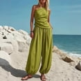 thumbnail image 2 of Khunlpohl Womens 2 Piece Sets One Shoulder Sleeveless Pleated Tops and Elastic Waisted Tapered Loose Pants Fashion Casual Beach Vacation Set, 2 of 6