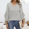 thumbnail image 2 of Yubnlvae Grey Blouses for Women Casual 3/4 Length Sleeve Womens Tops V Neck Tshirts Shirts with Flared Sleeve, Xxl, 2 of 5