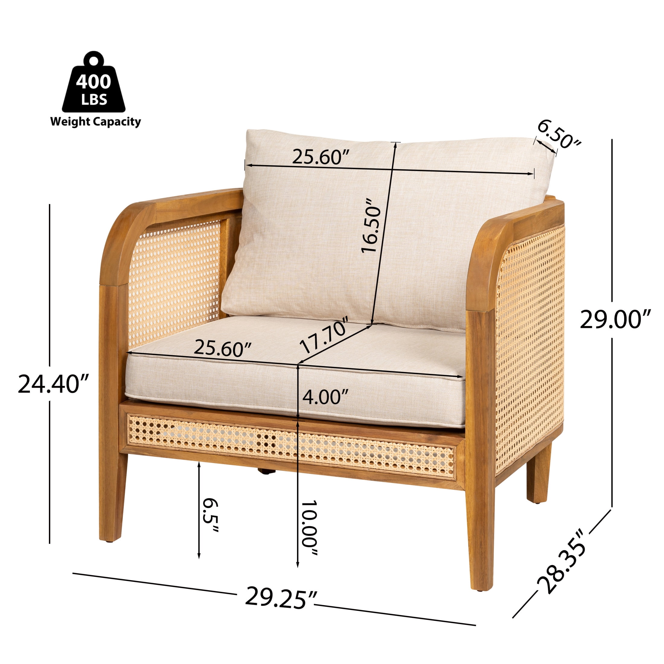 Christopher Knight Home Bohemian Outdoor Wicker Lounge Chair with Cushion, Solid Wood Frame, Beige