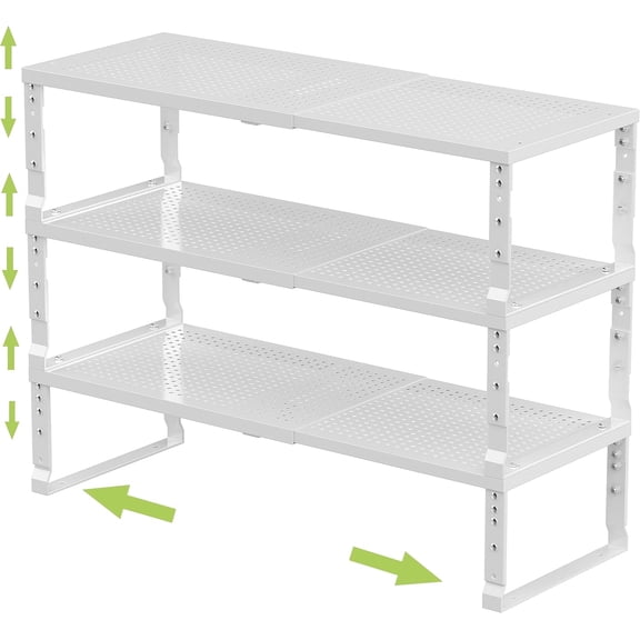 Expandable Adjustable Stackable Kitchen Organizer, Spice Rack,Metal Pantry Storage Shelves Rack,Counter Shelf for Cabinets, Countertop, Cupboard(3 Packs/Medium/White)