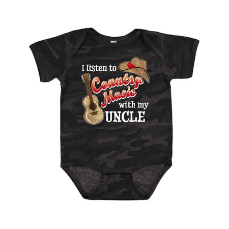 

Inktastic I Listen to Country Music with my Uncle with Guitar and Hat Gift Baby Boy or Baby Girl Bodysuit