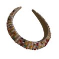 thumbnail image 1 of Sonducket Diademas con cuentas de cristal, tocado grueso de punto, aros de moda, diademas, tocados, regalo para mujer, fiesta, playa Accesorio para el cabello Oro blanco, 1 of 6