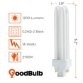 thumbnail image 2 of 18 Watt CFL Light Bulbs | 4 Pin G24Q-2 Base 2700K Soft White | 18W High Output 1200 Lumens | Double Tube Compact Fluorescent Light Bulbs Plug-in | 10 Pack by GoodBulb, 2 of 3