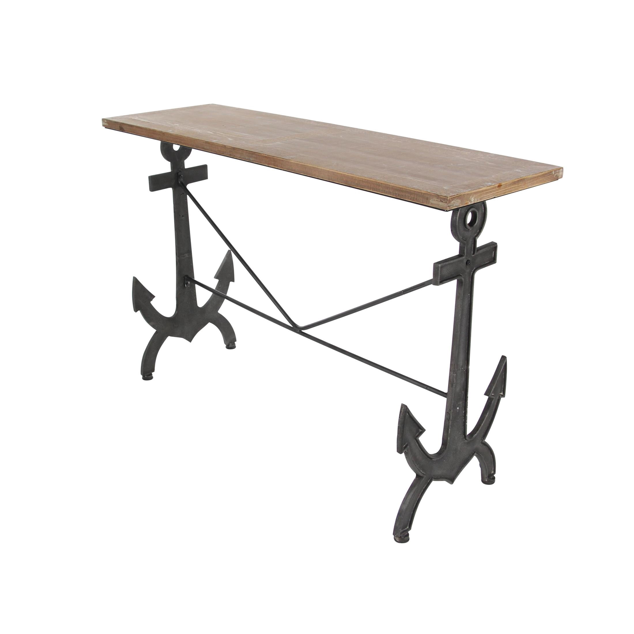 DecMode Brown/Black Coastal Rectangular Metal Console Table with Metal Anchor Shaped Base, 48"W x 31"H