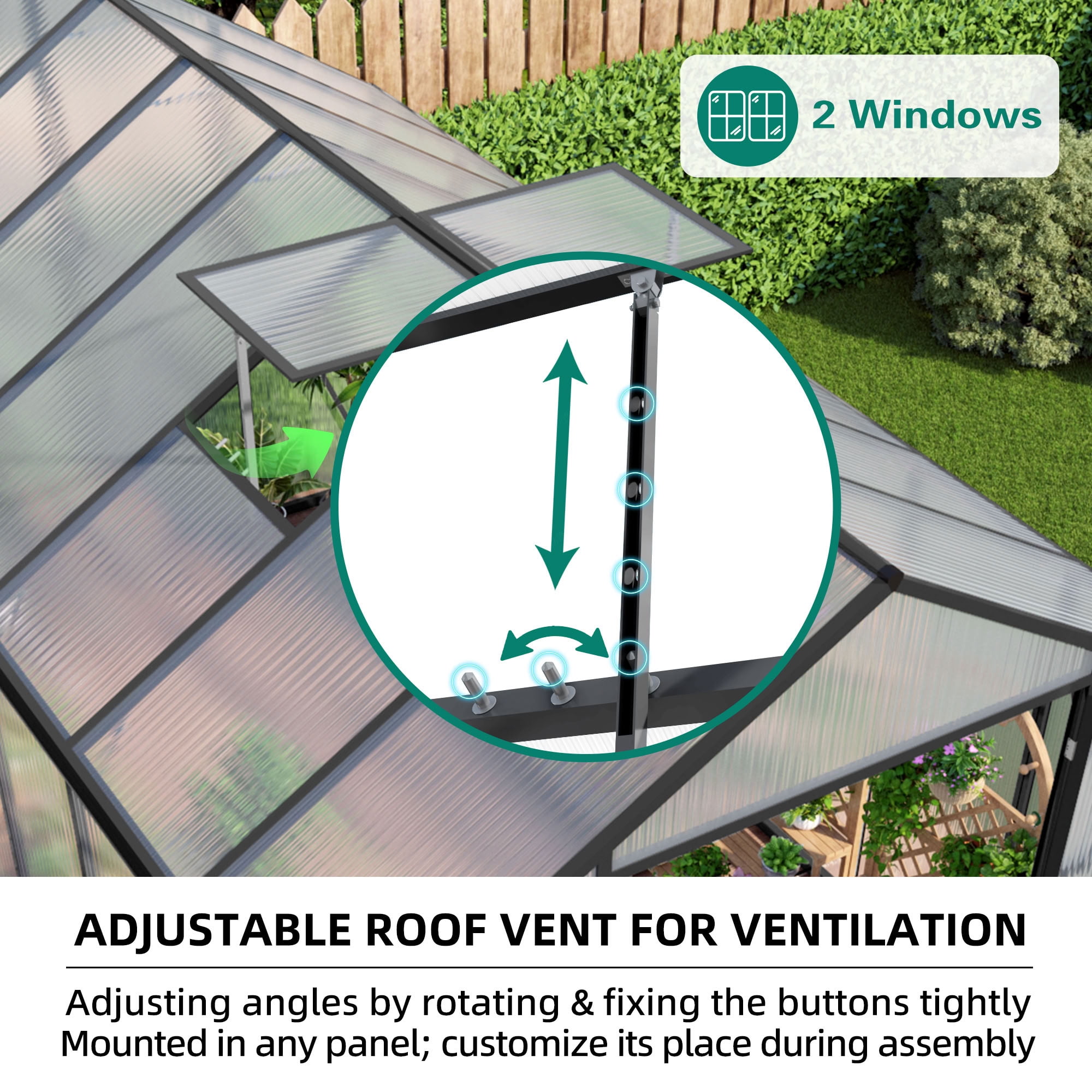 MAYEERTY 8x14 FT Walk-in Greenhouse with Raised Base & Anchors, All-Season Windproof Greenhouse with Drainage System for Backyard, Garden & Patio