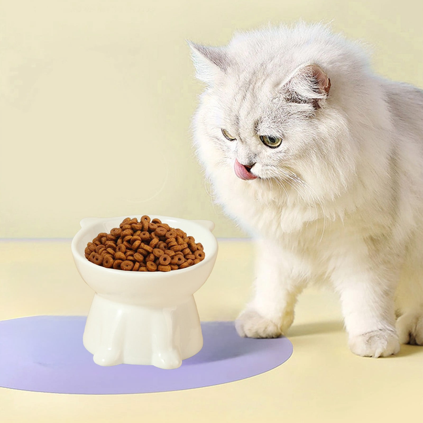 Ceramic Cat Bowl, Large Capacity Elevated Pet Dish, 11.81x4.13 Inch Anti-Spill Design for Neck Support, Whisker-Friendly Feeding Bowl for Cats & Dogs