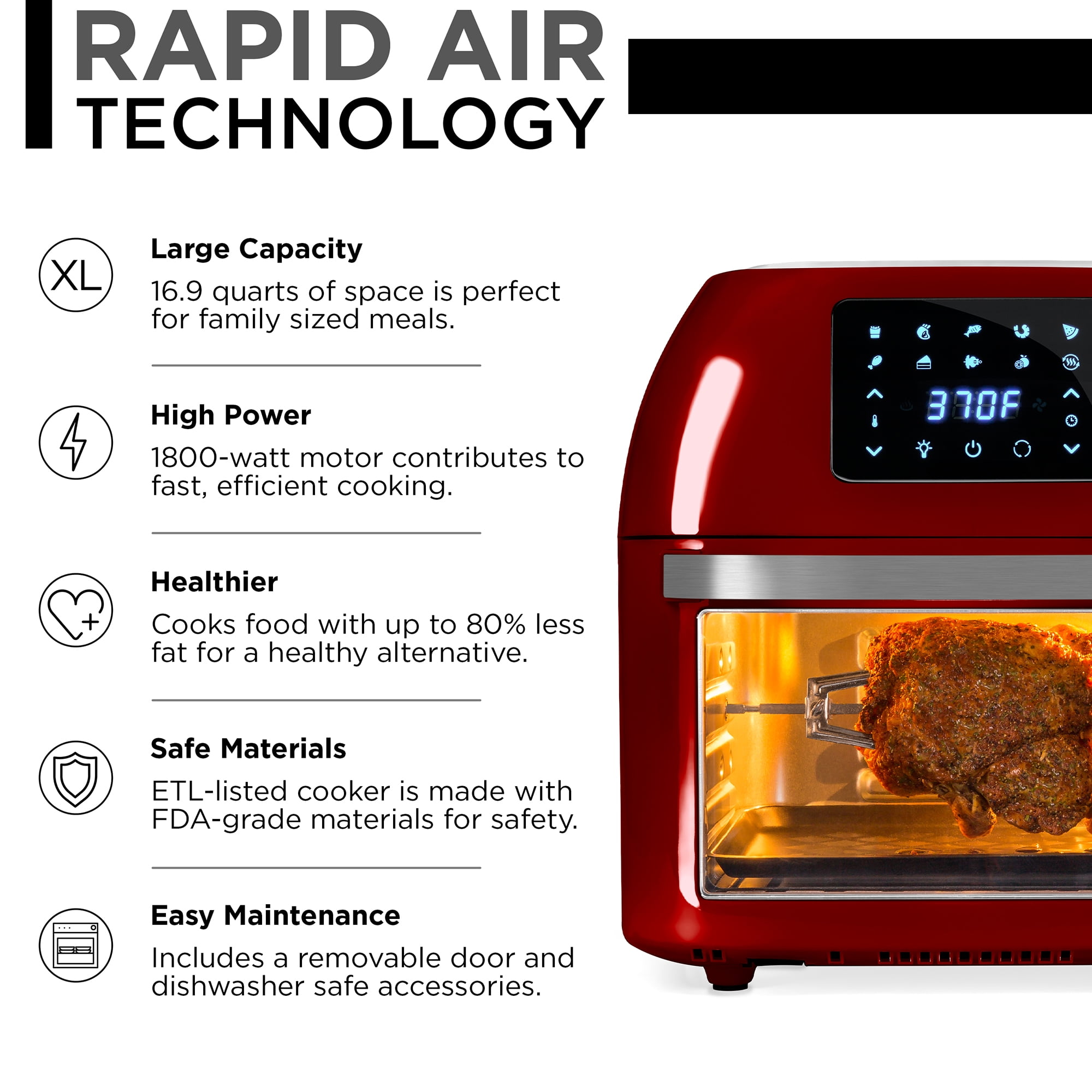 Best Choice Products 16.9qt 1800W 10-in-1 Family Size Air Fryer Countertop Oven, Rotisserie, Dehydrator - Red