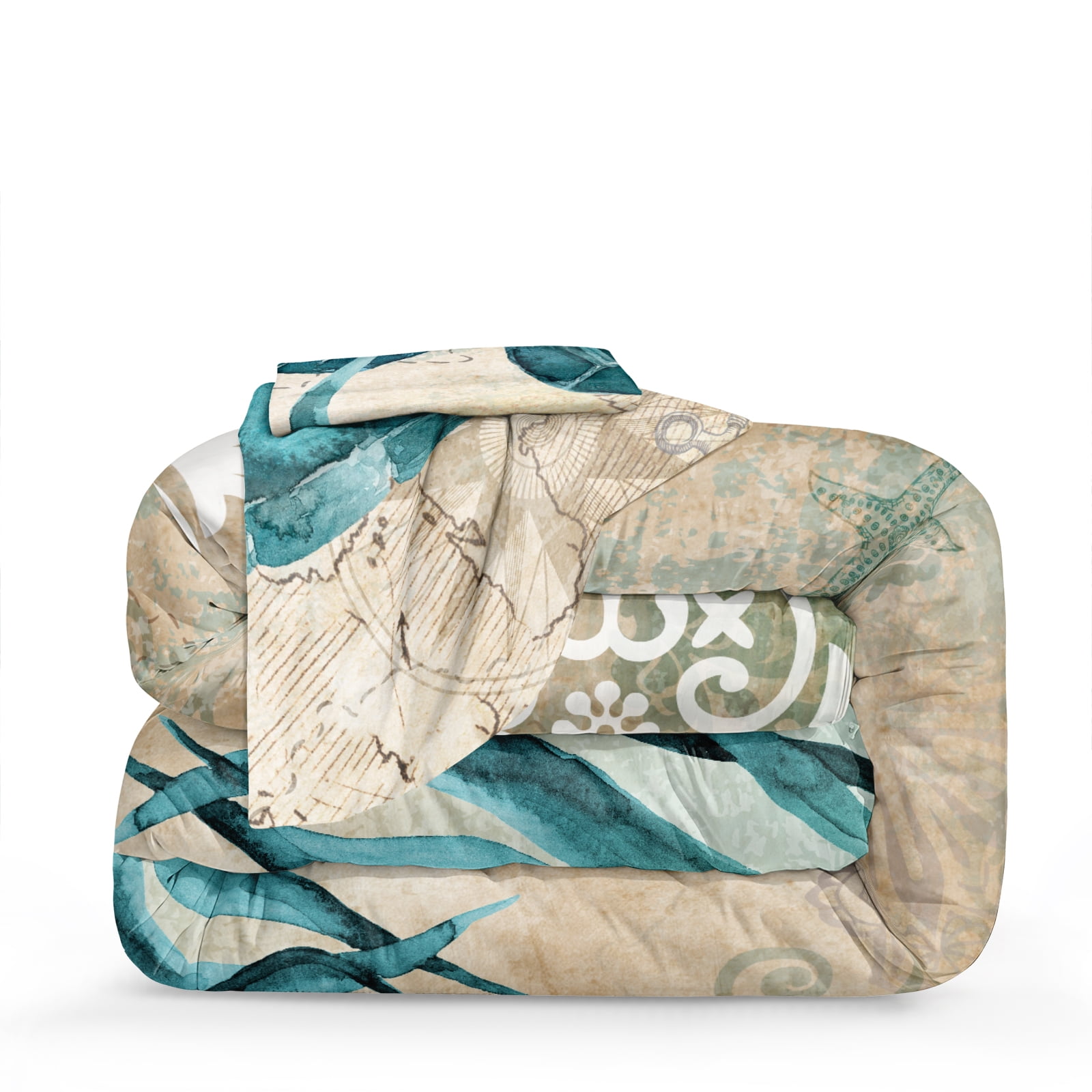 Turtle Comforter Set Ocean Themed Comforter Teal Blue Turtle Pattern Beach Comforter Soft Microfiber Bedding Sets Queen Size 4 Pieces Bedding