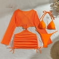 thumbnail image 5 of UTSJKR Women's Mesh Hollow Out Drawstring Bikini 3 Piece Set, Cutout Tie Design Bathing Suit, Sexy Vacation Beachwear Orange S, 5 of 8