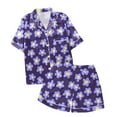 thumbnail image 4 of Wang6 Women's Satin Pajamas Sets with Shorts 2 Pieces Plus Size Pjs Sets Soft Short Sleeve V Neck Button Shirts Cute Floral Printed Sleepwear Loungewear Sets Purple L, 4 of 5