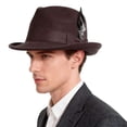 thumbnail image 2 of BadPiggies Elegant Fedora Hats for Men Women Short Brim Roll Up Cowboy Felt Hat with Feathers (Brown), 2 of 8