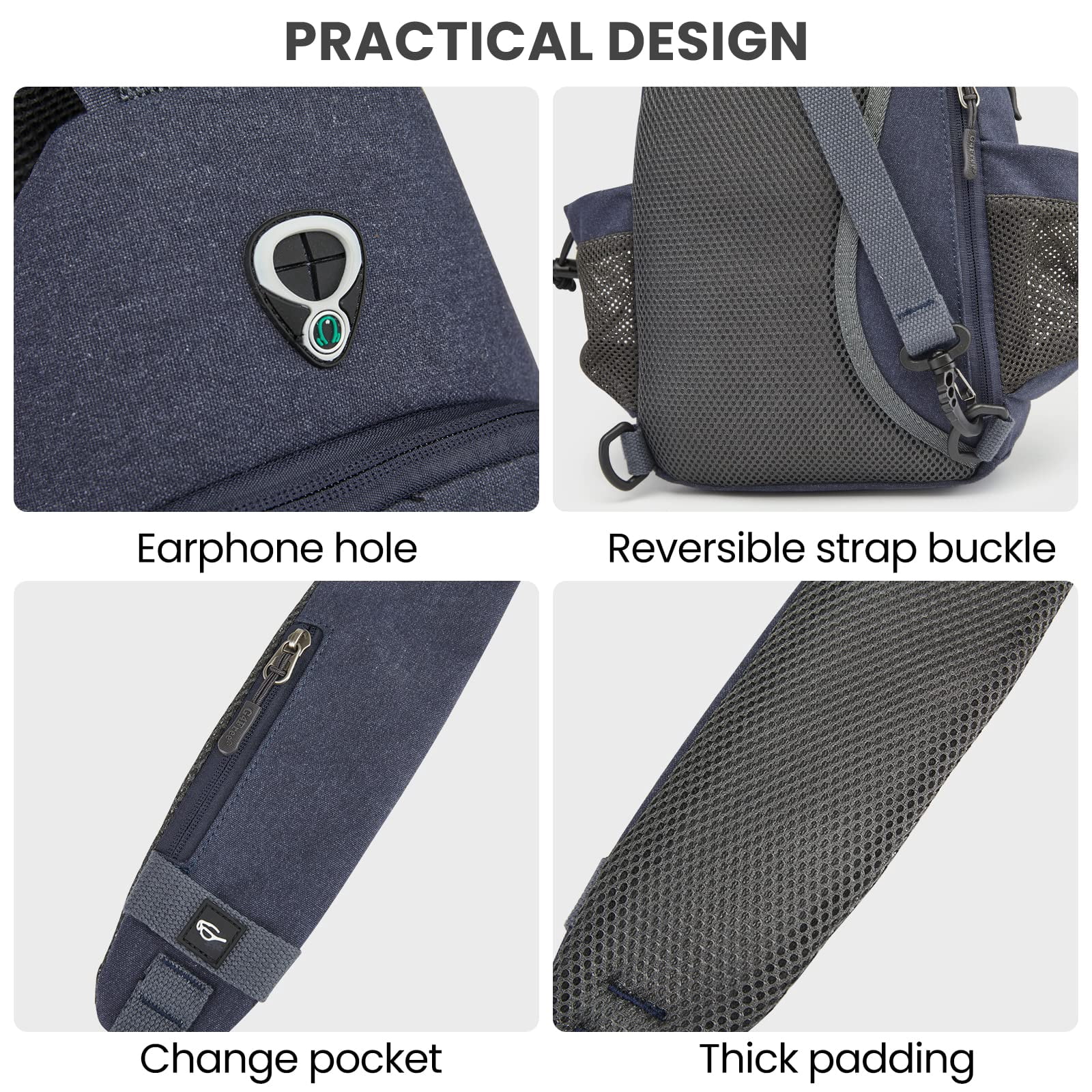 G4Free Canvas Sling Bag Crossbody Backpack with USB Charging Port & RFID Blocking, Hiking Daypack Chest Bag for Women Men