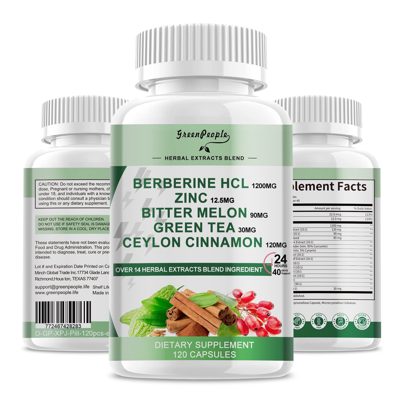 (2 Pack) Berberine 1200mg Capusles, 120 Capsules - with Bitter Melon & Ceylon Cinnamon