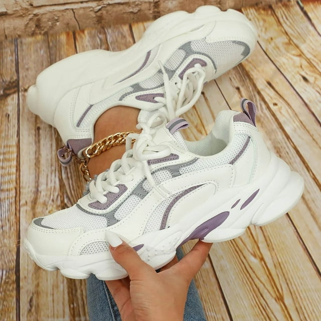 XIAQUJ Chaussures de Course à Lacets pour Femmes Chaussures de Sport Espadrilles Blanches Espadrilles Mode pour Femmes Violet 8(40)