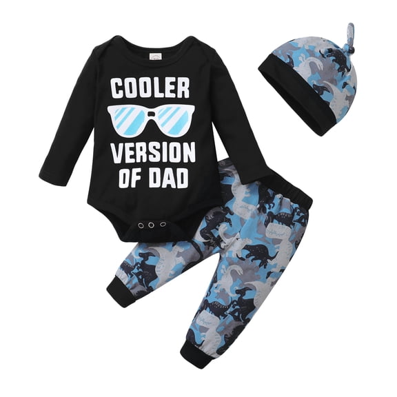 12 Months Baby Boys Clothes 18 Months Boys 3PCS Outfits Set Letter Glasses Print Infant Boys Long Sleeve Top Pants Set with Hat Black
