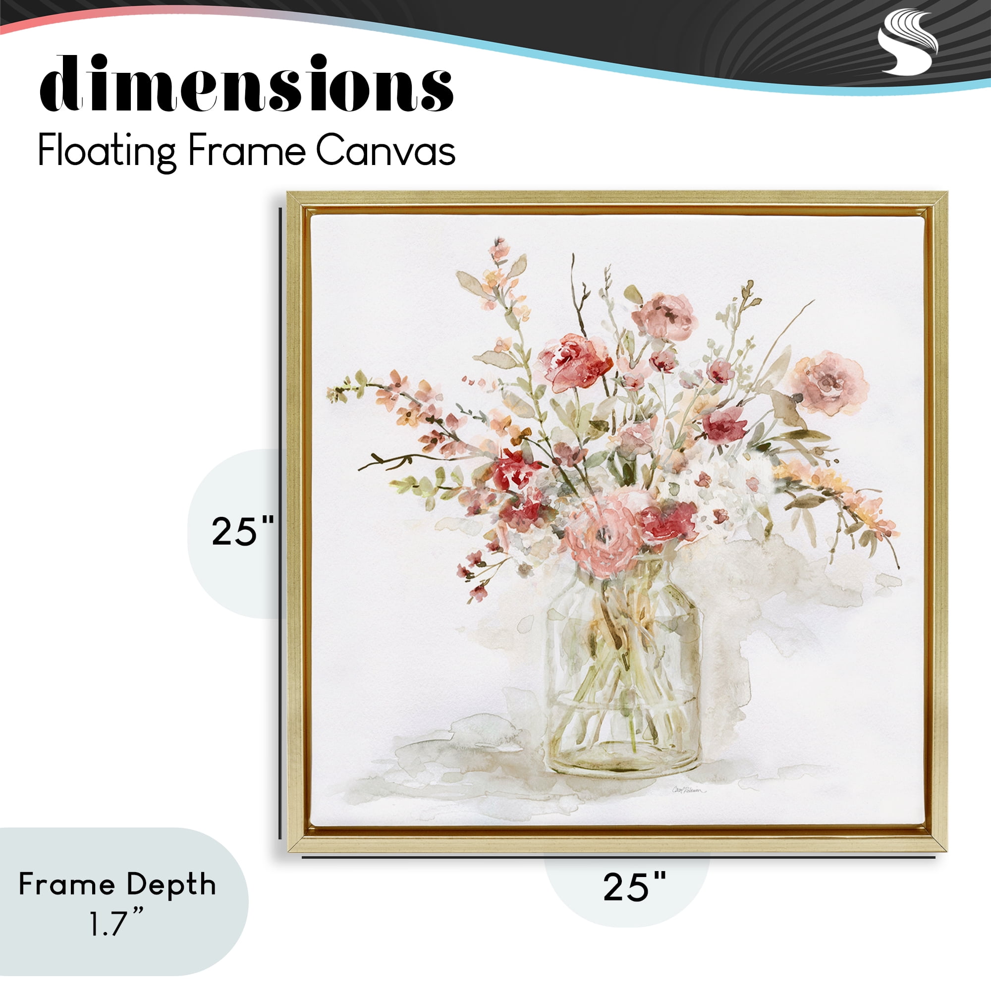 Stupell Industries Springtime Blooms in Glass Vase Gold Framed Floater Canvas Wall Art, design by Carol Robinson