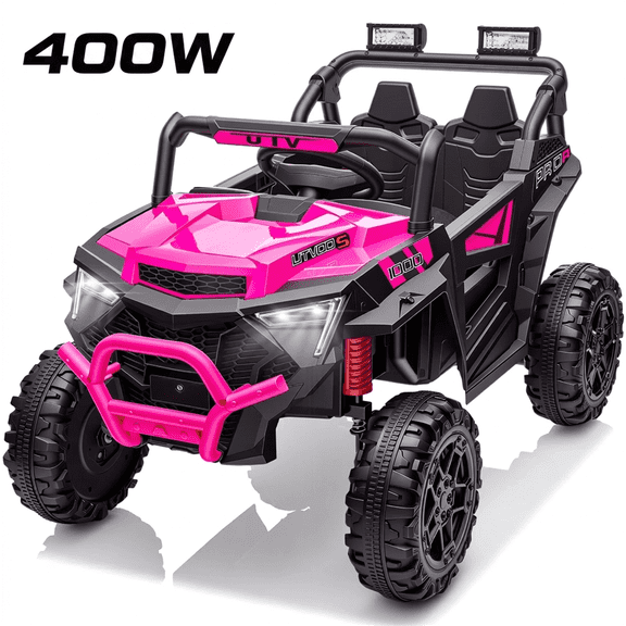 24V 400W Kids Ride On Electric UTV Car with Remote Control, Ride on Toys with Advanced Center Panel, Music, Bluetooth, LED Lights, Gift for Boys Girls 3 , Pink