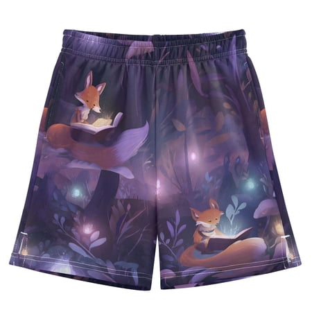 Magical Reading Foxes Athletic Shorts Breathable with Comfort Fit Drawstring Casual Sweatshorts X-Large