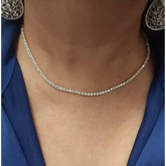 16CT Round Cut Lab Created Diamond Women's Tennis Necklace 925 Sterling Silver 14K White Gold Plated Sterling Silver