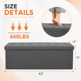 thumbnail image 4 of Tunmod 43" Folding Storage Ottoman Bench, Tufted Fabric Storage Bench with Thicker Foam Padded Seat, 660 lbs Capacity Footrest Toy Chest for Living Room, Bedroom, End of Bed, Dark Grey, 4 of 7