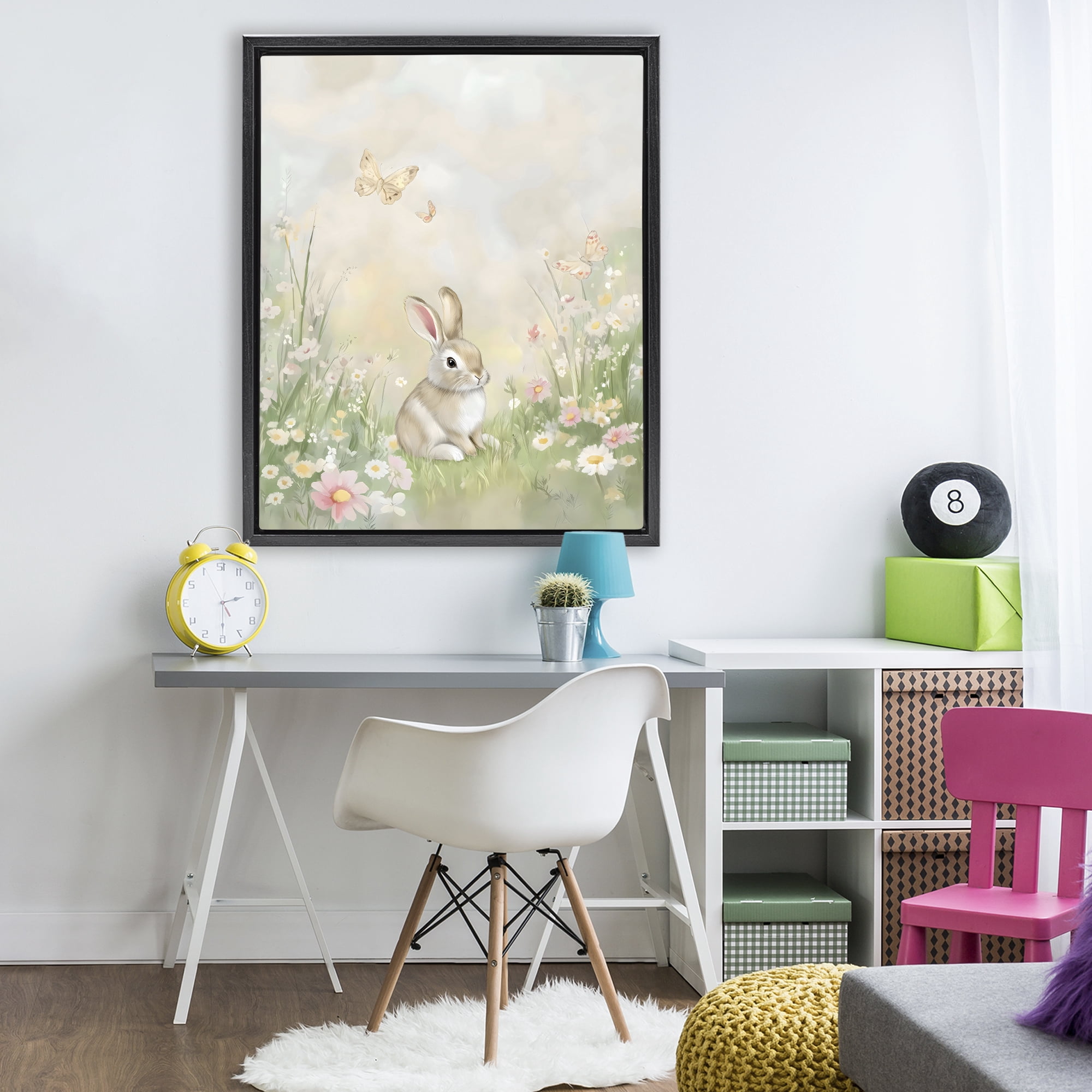 Stupell Industries Nursery Bunny in Meadow Black Framed Floater Canvas Wall Art, design by Arlington Prints