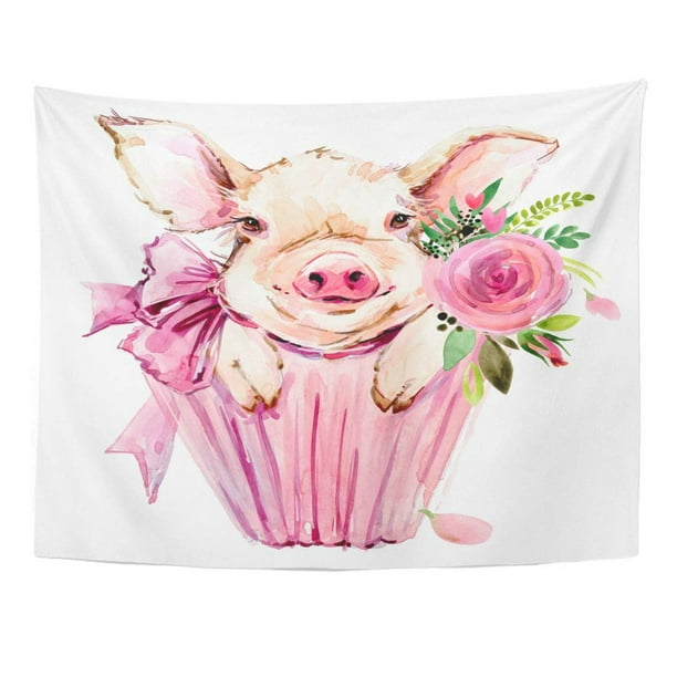 XDDJA Pink Beautiful Cute Pig Watercolor Farm Funny Piggy Baby Wall Art Hanging Tapestry Home Decor for Living Room Bedroom Dorm 60x80 inch Walmart