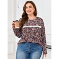 thumbnail image 2 of SHOWMALL Women's Plus Size Floral Top, Long Sleeve Lace Crew Neck Boho Tunic Blouse, Casual Retro Print Shirt, Retro Floral, 3X, 2 of 10