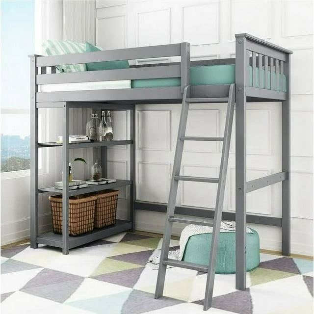 Bedsmart Max and Lily Lit Mezzanine Haut Format Simple avec Bibliothèque Gris