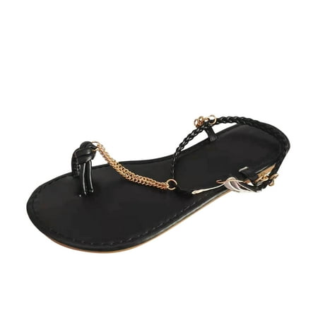 

adviicd Wide Width Sandals for Women 7w Fashion Metal Color Toe Round Chain Toe Flat Casual Solid Sandals Women s