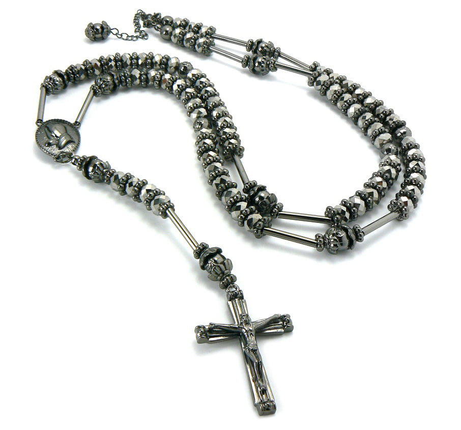 Fashion Stainless Steel Men 5mm Gold Silver Beads Rosary Cross Pray Necklace 32" 