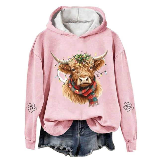 Chandail à Capuche Imprimé Vache Western Festif pour Femmes Thème Vacances Graphique