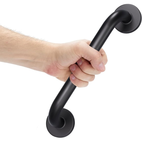 TAVENE Black Stainless Steel Bathroom Safety Grab Bars, 12" L x 1" D, Thickened Bar Bigger Base Holds 500LBS, Anti Slip Shower Grab Bars for Seniors, Bath Safety Grab Bar for Needy