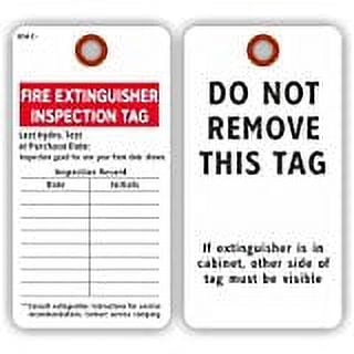 FIRE EXTINGUISHER INSPECTION RECORD Tags, 2 Sided, 5.75" X 3", White Cardstock - Pack of 25 Tags