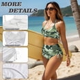 thumbnail image 6 of Xoenoiee Green Camo Print Women's Bikini Set String Brazillian Two Piece Swimsuit V Neck Bikini Bathing Suit with Removable Pad, Size S, 6 of 7