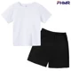 thumbnail image 3 of Conjunto de camiseta de algodón para niños, ropa informal de manga corta para niños y niñas de 2 a 12 años, conjunto de verano de color sólido para bebés, 3 of 5