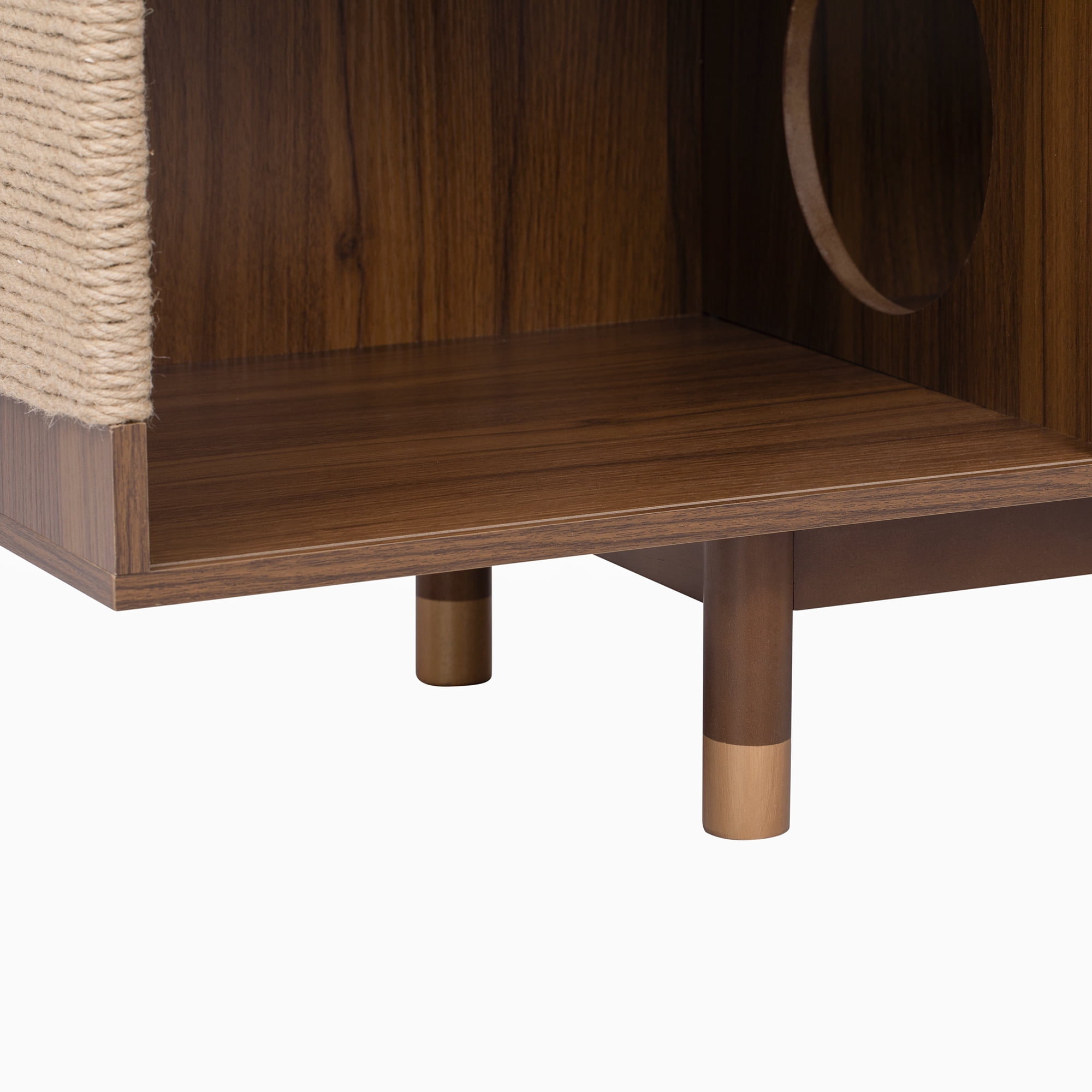 Euroco modern style Walnut TV STAND Cat house pet friendly With Sliding door flip-down