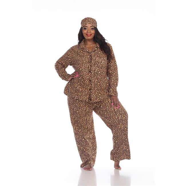 PS3610 07 1XL Brown Cheetah Plus Size Three Piece Pajama Set 1X Walmart