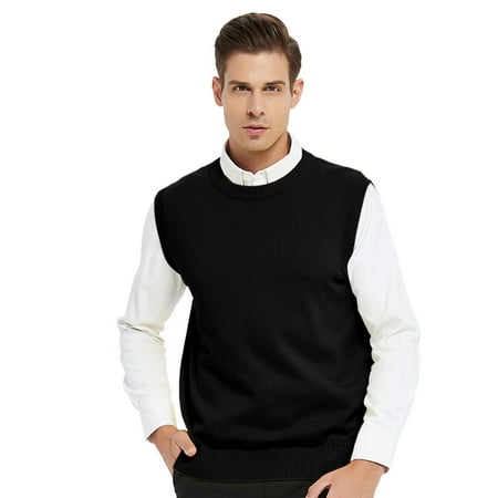 Toptie Men's Business Sweater Vest Cotton Jumper Top-Black-S