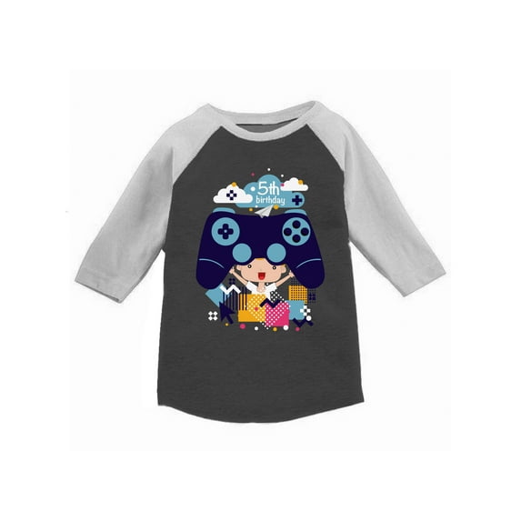 Awkward Styles Video Game Birthday Youth Raglan Kids 5th Birthday Party Funny Gamer Birthday Party Video Game Tshirt for Kids Video Game Gifts for 5 Year Old I'm Five Birthday Baseball Shirt