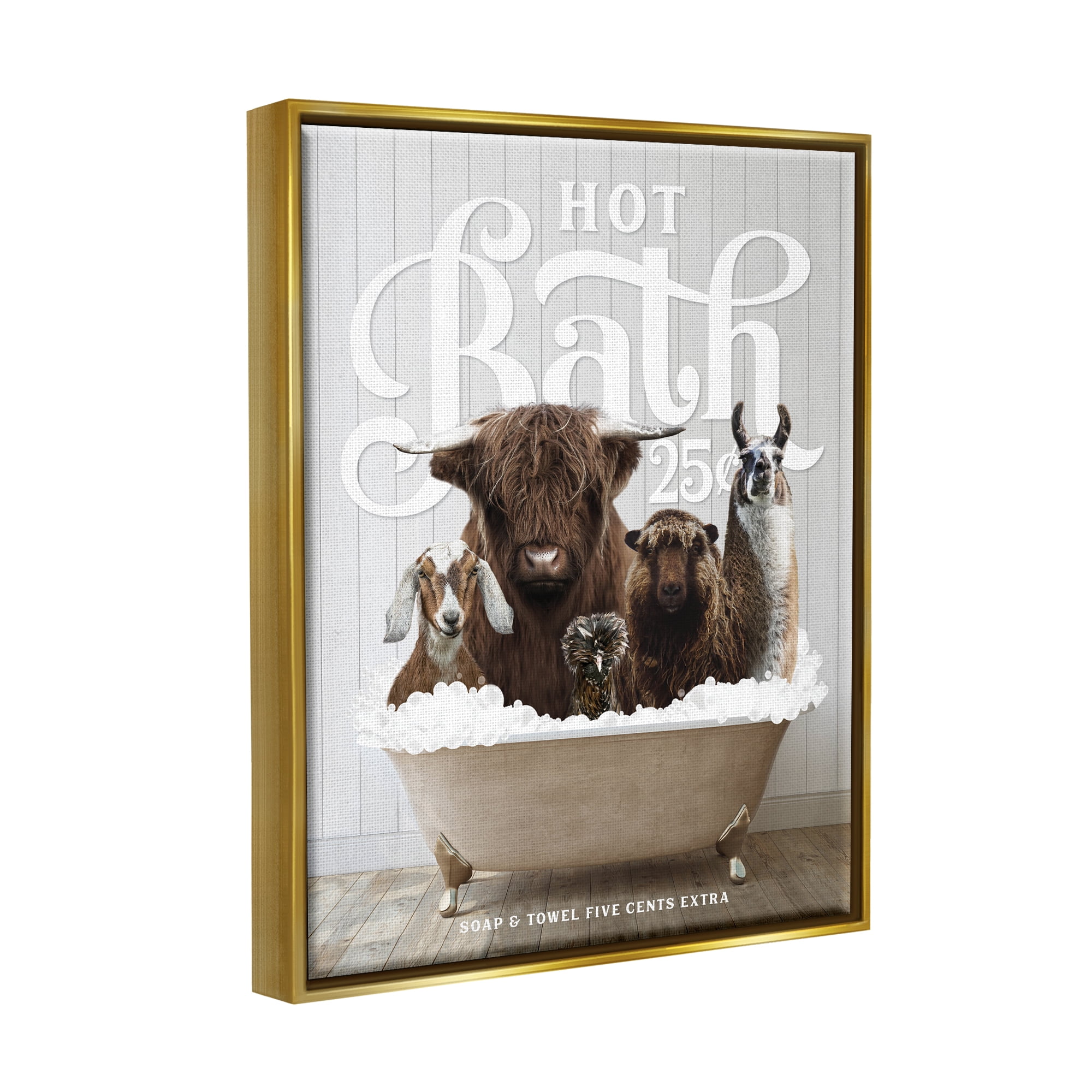Stupell Industries Farm Animals in Bath Animals & Insects Painting Gold Floater Framed Art Print Wall Art, 25 x 31