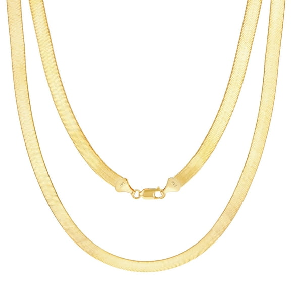 Nuragold 14k Real Yellow Gold Solid Herringbone Flexible 7mm Chain Necklace (16"-24") Italian Jewelry for Men & Women
