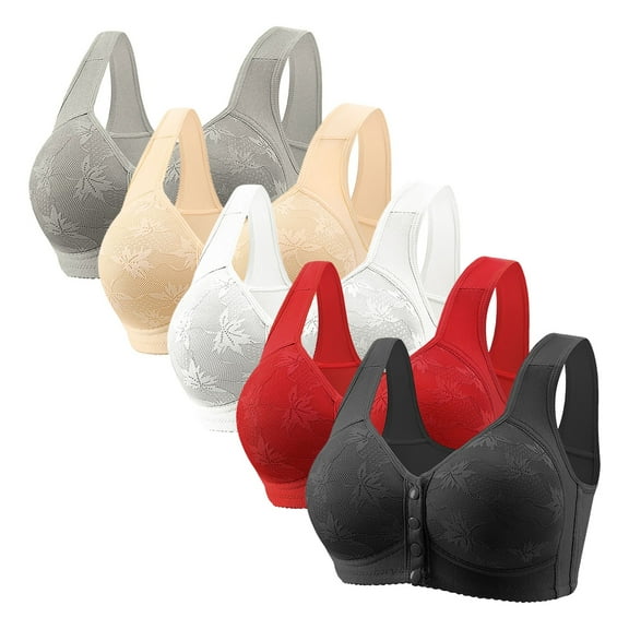 Womens 5 Pack Everyday Bras, Daisy Bras for Women Wireless Support Lift Front Closure Seamless Bra Push Up Comfy Bralette 36-50