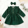 thumbnail image 3 of Robe Bébé Fille Automne Printemps en Velours Côtelé Taille Haute Boutons Volants Robe Princesse avec Bandeau, 3 of 7