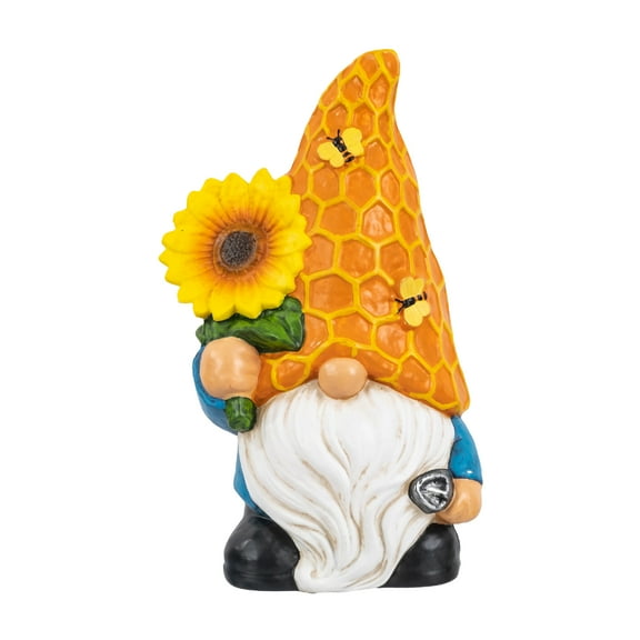 Mainstays Resin Outdoor Garden Gnome Statue with Sunflower Decoration