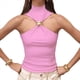 thumbnail image 1 of Tops Sin Mangas con Cuello Halter, Plisados y Torcidos para Mujer, Modernos, Ajustados, Sin Mangas, con Aberturas, para Discoteca Rosa XL, 1 of 9